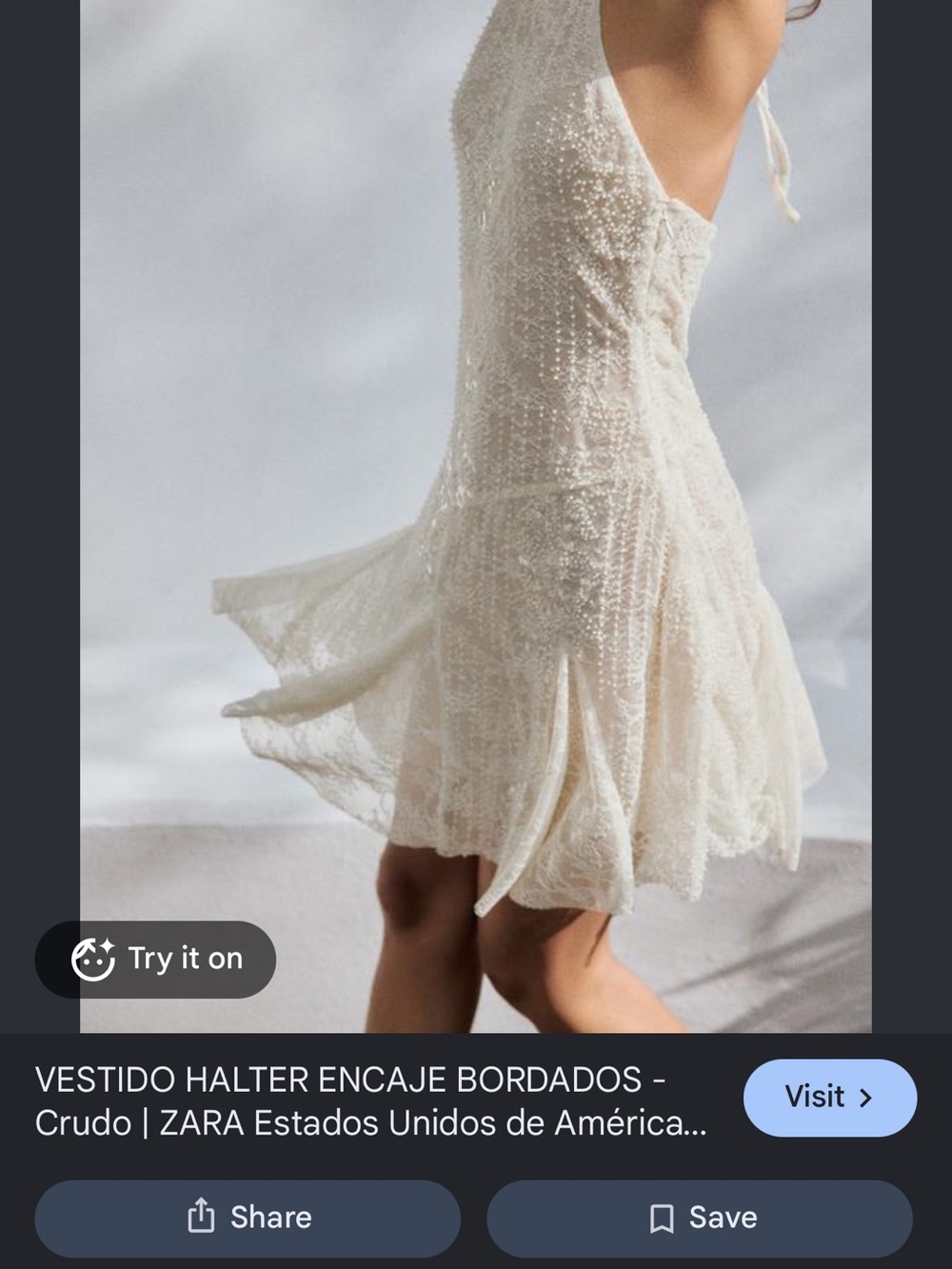 Zara Embroidered Lace Halter Dress - Cream/Ivory